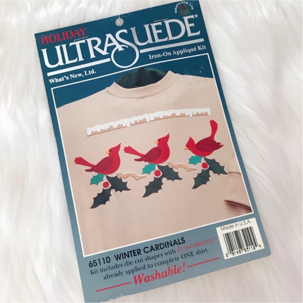 VTG UltraSuede Holiday Iron-On Appliqué Kit Winter Cardinals 65110